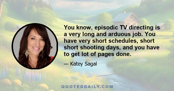 You know, episodic TV directing is a very long and arduous job. You have very short schedules, short short shooting days, and you have to get lot of pages done.