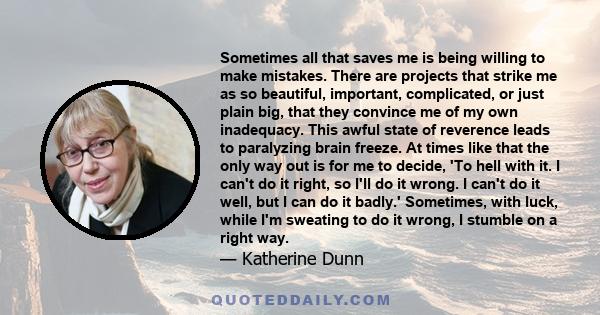 Sometimes all that saves me is being willing to make mistakes. There are projects that strike me as so beautiful, important, complicated, or just plain big, that they convince me of my own inadequacy. This awful state