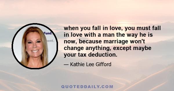 when you fall in love, you must fall in love with a man the way he is now, because marriage won't change anything, except maybe your tax deduction.