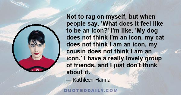 Not to rag on myself, but when people say, 'What does it feel like to be an icon?' I'm like, 'My dog does not think I'm an icon, my cat does not think I am an icon, my cousin does not think I am an icon.' I have a