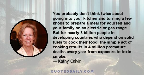 You probably don't think twice about going into your kitchen and turning a few knobs to prepare a meal for yourself and your family on an electric or gas range. But for nearly 3 billion people in developing countries