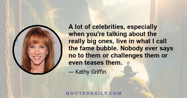 A lot of celebrities, especially when you're talking about the really big ones, live in what I call the fame bubble. Nobody ever says no to them or challenges them or even teases them.