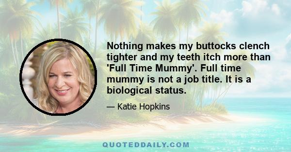 Nothing makes my buttocks clench tighter and my teeth itch more than 'Full Time Mummy'. Full time mummy is not a job title. It is a biological status.