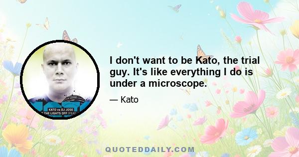 I don't want to be Kato, the trial guy. It's like everything I do is under a microscope.