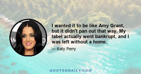 I wanted it to be like Amy Grant, but it didn't pan out that way. My label actually went bankrupt, and I was left without a home.