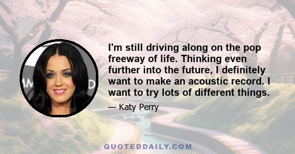 I'm still driving along on the pop freeway of life. Thinking even further into the future, I definitely want to make an acoustic record. I want to try lots of different things.