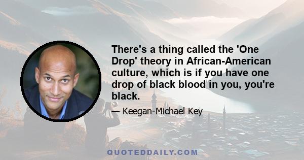 There's a thing called the 'One Drop' theory in African-American culture, which is if you have one drop of black blood in you, you're black.