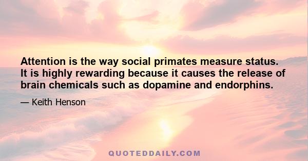 Attention is the way social primates measure status. It is highly rewarding because it causes the release of brain chemicals such as dopamine and endorphins.