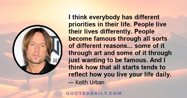 I think everybody has different priorities in their life. People live their lives differently. People become famous through all sorts of different reasons... some of it through art and some of it through just wanting to 