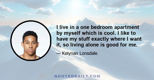 I live in a one bedroom apartment by myself which is cool. I like to have my stuff exactly where I want it, so living alone is good for me.