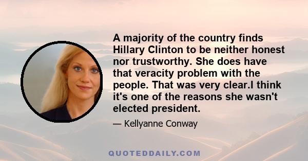 A majority of the country finds Hillary Clinton to be neither honest nor trustworthy. She does have that veracity problem with the people. That was very clear.I think it's one of the reasons she wasn't elected president.