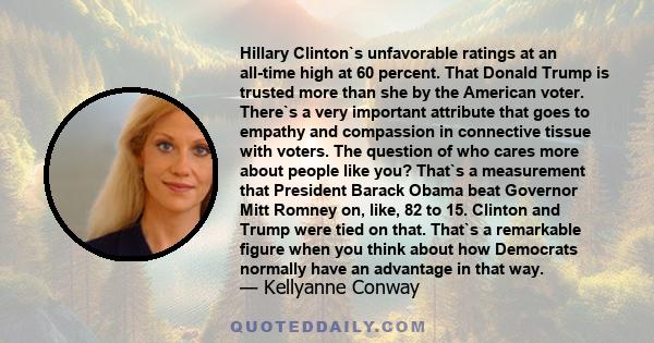 Hillary Clinton`s unfavorable ratings at an all-time high at 60 percent. That Donald Trump is trusted more than she by the American voter. There`s a very important attribute that goes to empathy and compassion in