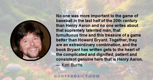No one was more important to the game of baseball in the last half of the 20th century than Henry Aaron and no one writes about that supremely talented man, that tumultuous time and this treasure of a game better than