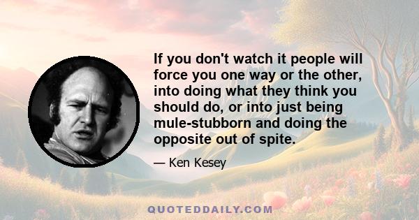 If you don't watch it people will force you one way or the other, into doing what they think you should do, or into just being mule-stubborn and doing the opposite out of spite.