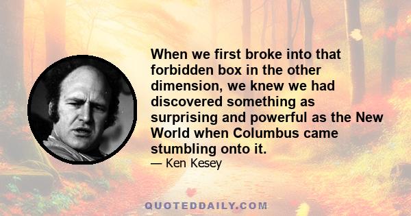 When we first broke into that forbidden box in the other dimension, we knew we had discovered something as surprising and powerful as the New World when Columbus came stumbling onto it.