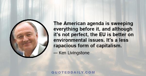 The American agenda is sweeping everything before it, and although it's not perfect, the EU is better on environmental issues. It's a less rapacious form of capitalism.