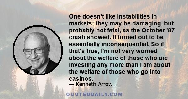 One doesn't like instabilities in markets; they may be damaging, but probably not fatal, as the October '87 crash showed. It turned out to be essentially inconsequential. So if that's true, I'm not very worried about