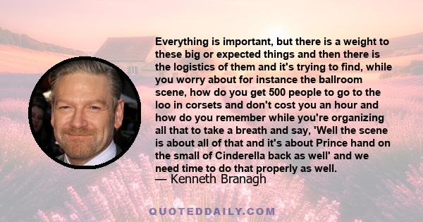 Everything is important, but there is a weight to these big or expected things and then there is the logistics of them and it's trying to find, while you worry about for instance the ballroom scene, how do you get 500