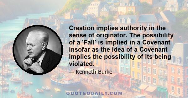 Creation implies authority in the sense of originator. The possibility of a 'Fall' is implied in a Covenant insofar as the idea of a Covenant implies the possibility of its being violated.