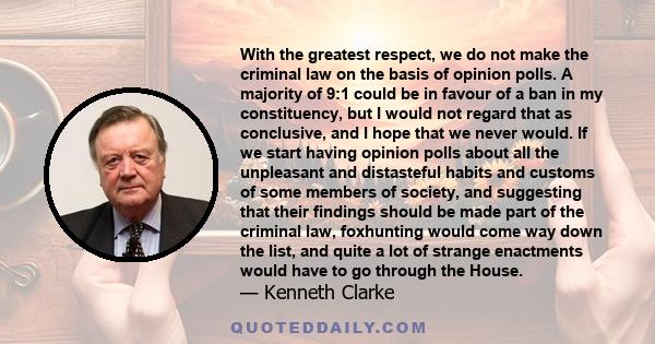 With the greatest respect, we do not make the criminal law on the basis of opinion polls. A majority of 9:1 could be in favour of a ban in my constituency, but I would not regard that as conclusive, and I hope that we