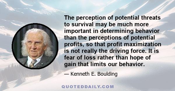 The perception of potential threats to survival may be much more important in determining behavior than the perceptions of potential profits, so that profit maximization is not really the driving force. It is fear of