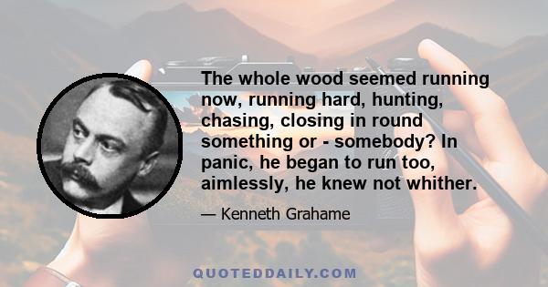 The whole wood seemed running now, running hard, hunting, chasing, closing in round something or - somebody? In panic, he began to run too, aimlessly, he knew not whither.