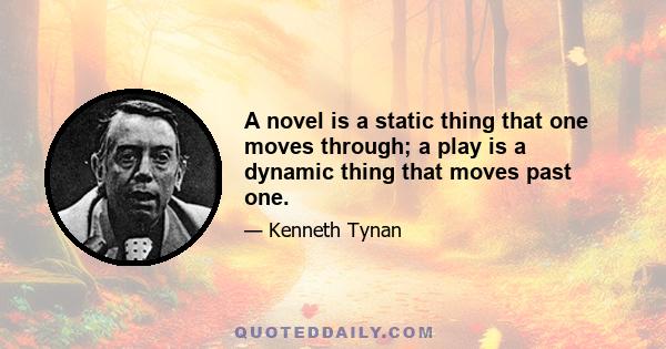 A novel is a static thing that one moves through; a play is a dynamic thing that moves past one.