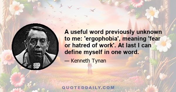 A useful word previously unknown to me: 'ergophobia', meaning 'fear or hatred of work'. At last I can define myself in one word.