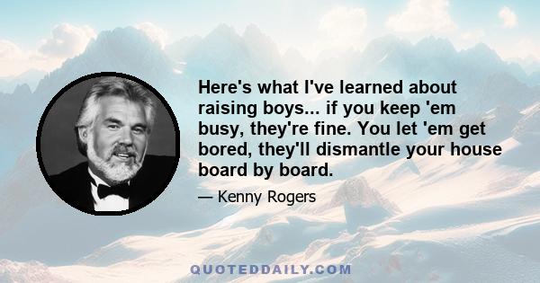 Here's what I've learned about raising boys... if you keep 'em busy, they're fine. You let 'em get bored, they'll dismantle your house board by board.