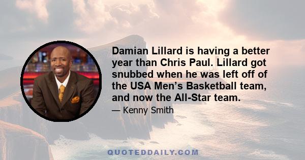 Damian Lillard is having a better year than Chris Paul. Lillard got snubbed when he was left off of the USA Men’s Basketball team, and now the All-Star team.