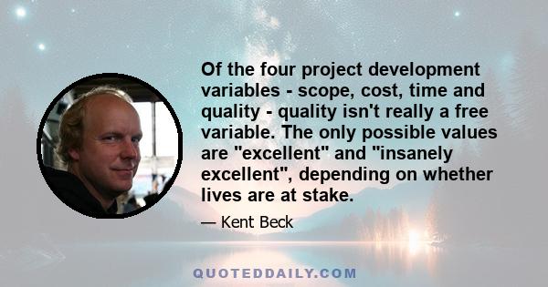 Of the four project development variables - scope, cost, time and quality - quality isn't really a free variable. The only possible values are excellent and insanely excellent, depending on whether lives are at stake.