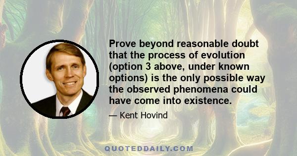 Prove beyond reasonable doubt that the process of evolution (option 3 above, under known options) is the only possible way the observed phenomena could have come into existence.