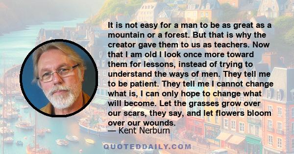 It is not easy for a man to be as great as a mountain or a forest. But that is why the creator gave them to us as teachers. Now that I am old I Iook once more toward them for lessons, instead of trying to understand the 