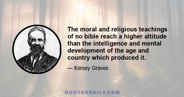 The moral and religious teachings of no bible reach a higher altitude than the intelligence and mental development of the age and country which produced it.