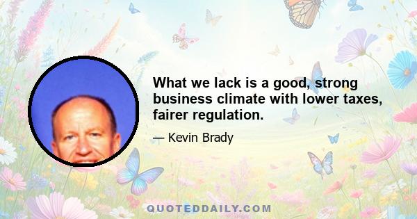 What we lack is a good, strong business climate with lower taxes, fairer regulation.