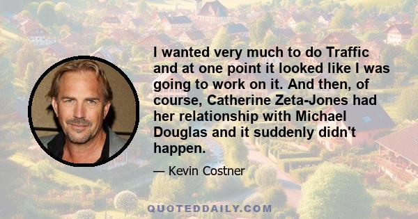 I wanted very much to do Traffic and at one point it looked like I was going to work on it. And then, of course, Catherine Zeta-Jones had her relationship with Michael Douglas and it suddenly didn't happen.