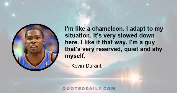 I'm like a chameleon. I adapt to my situation. It's very slowed down here. I like it that way. I'm a guy that's very reserved, quiet and shy myself.