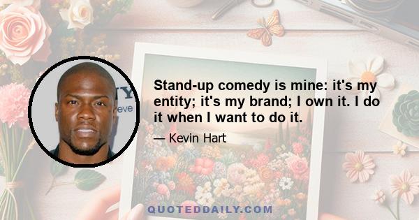 Stand-up comedy is mine: it's my entity; it's my brand; I own it. I do it when I want to do it.