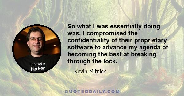 So what I was essentially doing was, I compromised the confidentiality of their proprietary software to advance my agenda of becoming the best at breaking through the lock.