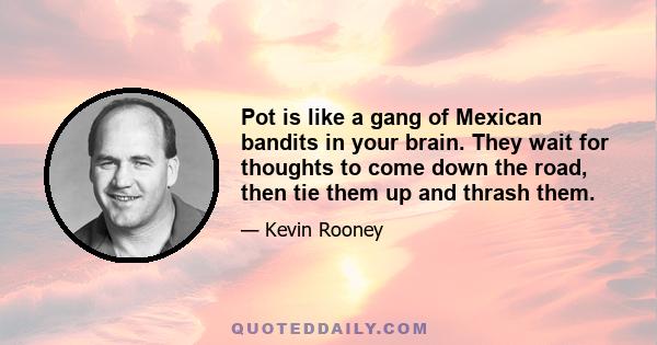 Pot is like a gang of Mexican bandits in your brain. They wait for thoughts to come down the road, then tie them up and thrash them.