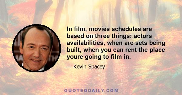 In film, movies schedules are based on three things: actors availabilities, when are sets being built, when you can rent the place youre going to film in.