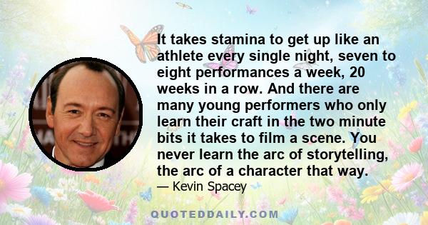 It takes stamina to get up like an athlete every single night, seven to eight performances a week, 20 weeks in a row. And there are many young performers who only learn their craft in the two minute bits it takes to