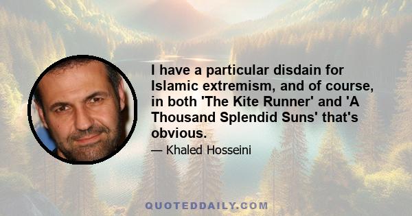 I have a particular disdain for Islamic extremism, and of course, in both 'The Kite Runner' and 'A Thousand Splendid Suns' that's obvious.