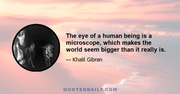 The eye of a human being is a microscope, which makes the world seem bigger than it really is.