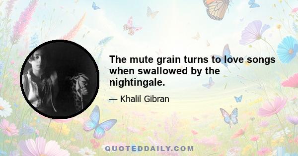 The mute grain turns to love songs when swallowed by the nightingale.