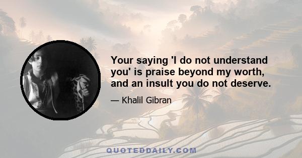 Your saying 'I do not understand you' is praise beyond my worth, and an insult you do not deserve.