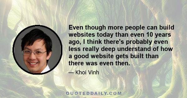 Even though more people can build websites today than even 10 years ago, I think there's probably even less really deep understand of how a good website gets built than there was even then.