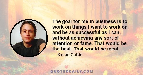 The goal for me in business is to work on things I want to work on, and be as successful as I can, without achieving any sort of attention or fame. That would be the best. That would be ideal.