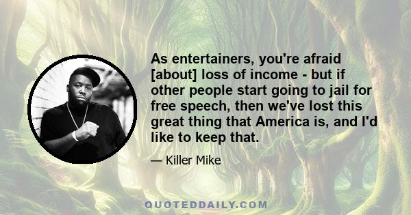 As entertainers, you're afraid [about] loss of income - but if other people start going to jail for free speech, then we've lost this great thing that America is, and I'd like to keep that.