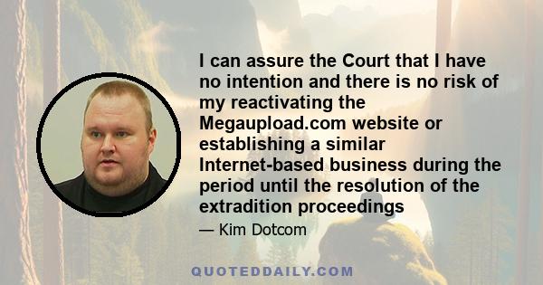 I can assure the Court that I have no intention and there is no risk of my reactivating the Megaupload.com website or establishing a similar Internet-based business during the period until the resolution of the